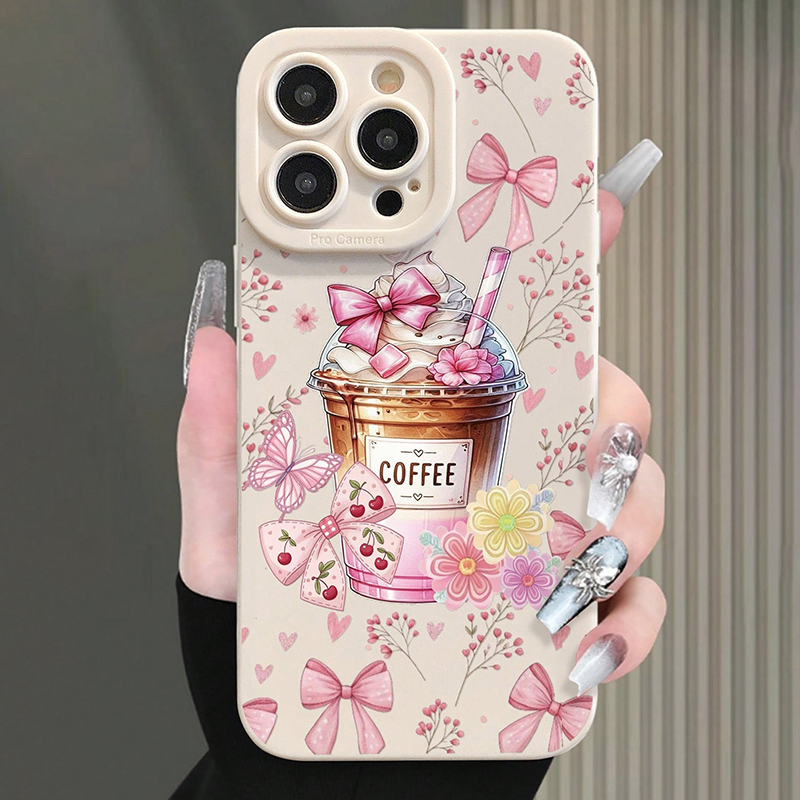 Coffee Plus Tea - Pembe Fiyonklu Kahve Desenli Sütlü Çay